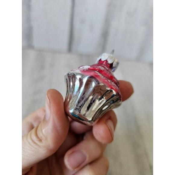 Vintage glass cupcake Church chapel Bell mini ornament set Xmas tree - Picture 2 of 11
